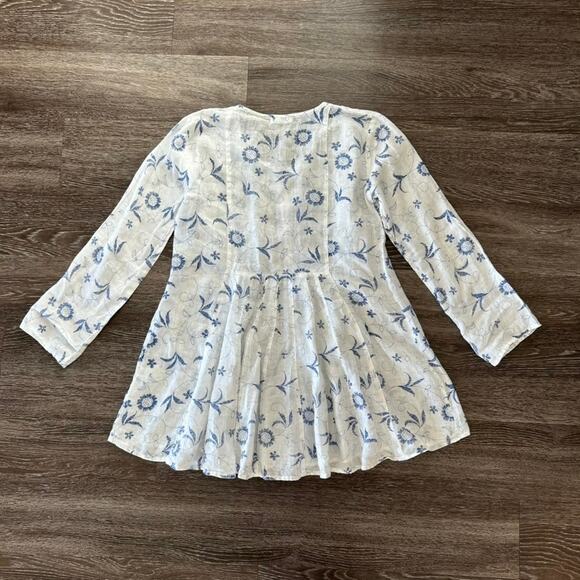 CP Shades Blue Floral Print Linen Dress Size Small Long Sleeve Peasant Tunic EUC - Picture 15 of 16